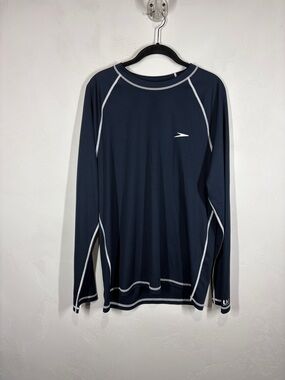 Speedo Block the Burn Navy Performance Long Sleeve Top  size large
